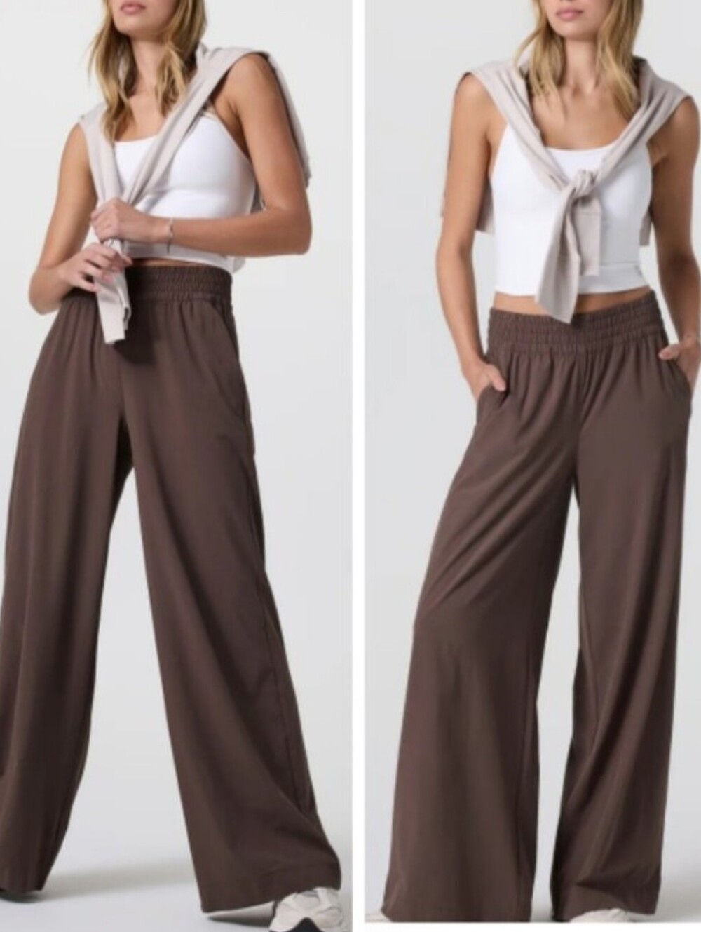 Vuori Villa Wideleg Flare Pants NWT Java Elastic Waistband High Rise Relaxed Fit